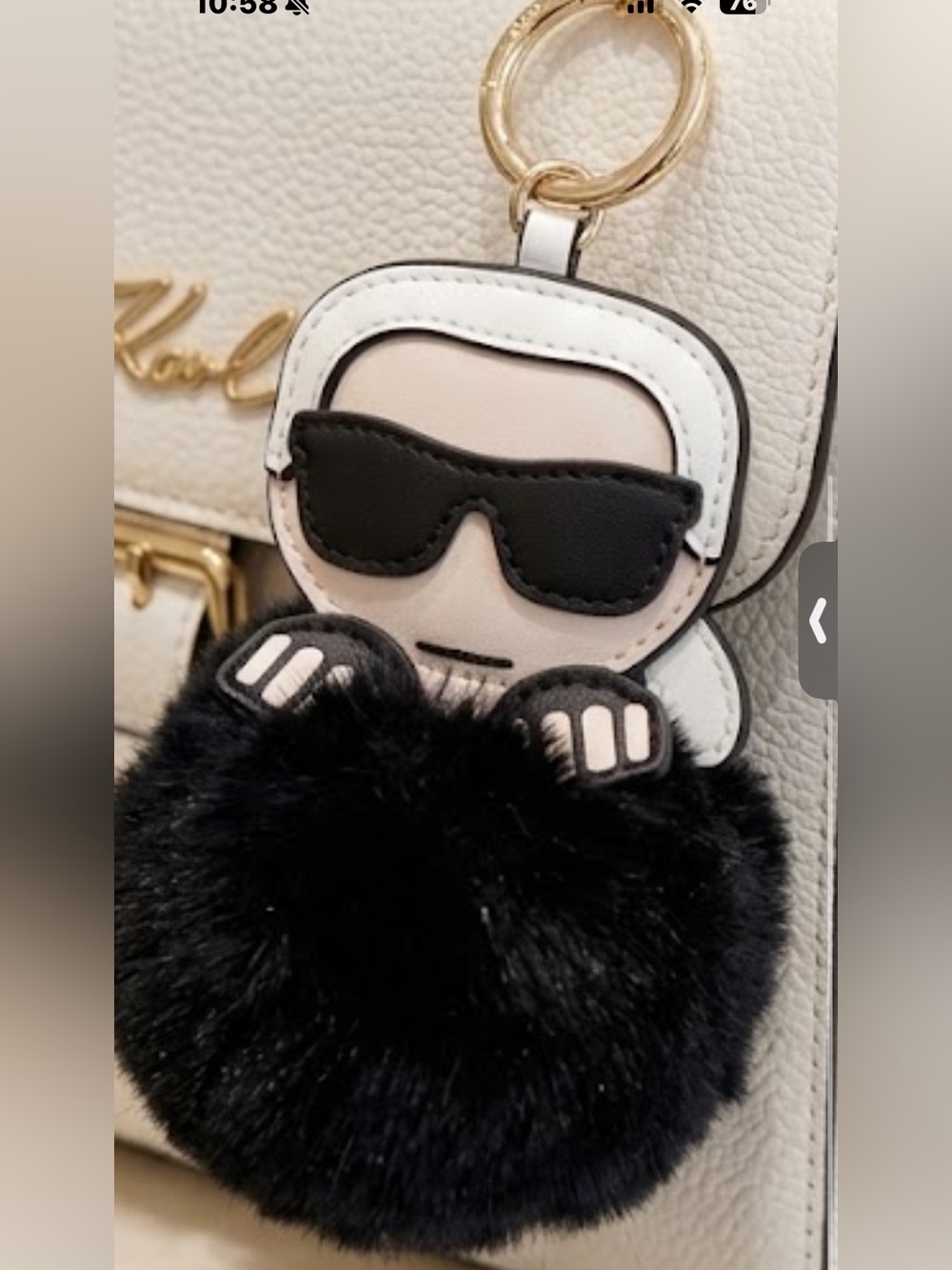 Karl Lagerfeld Black and White Character Pom-Pom Bag Charm NWOT